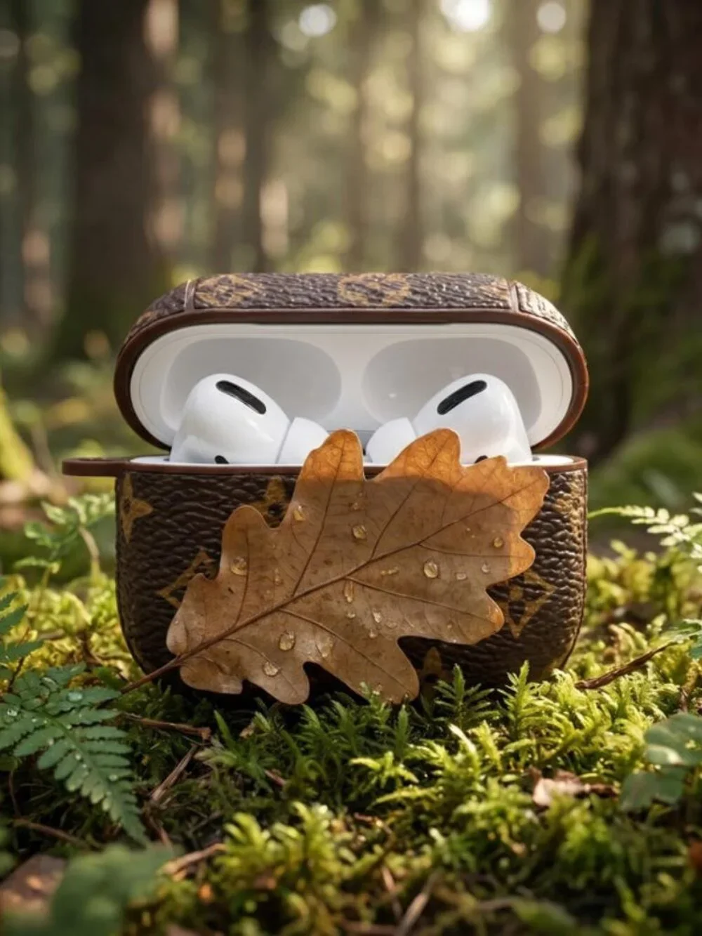 Brown Luxury Pattern Earbud Case Compatible with AirPods